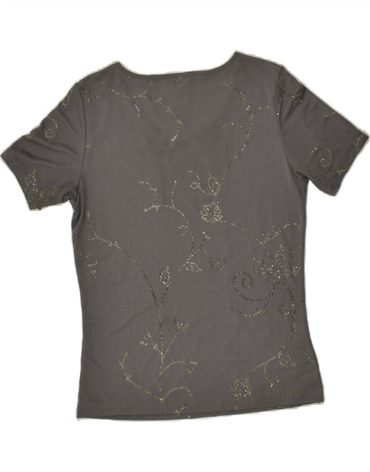 VINTAGE Womens Graphic T-Shirt Top IT 44 Medium Grey Floral Viscose | Vintage Vintage | Thrift | Second-Hand Vintage | Used Clothing | Messina Hembry 