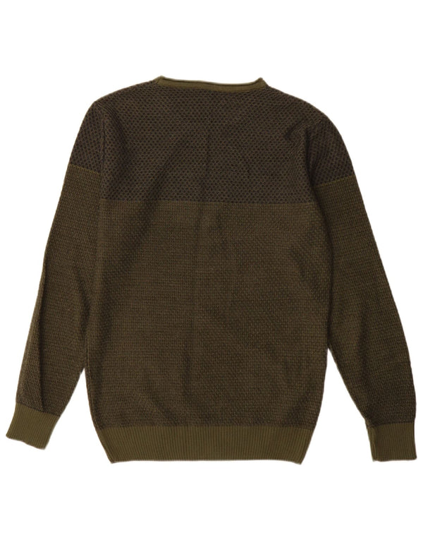 Univers Herre Crew Neck Jumper Sweater Small Khaki Colourblock Akryl