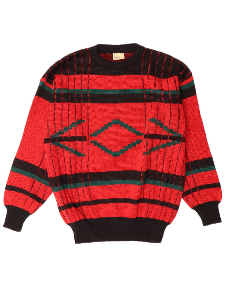 Rodes Herre Crew Neck Jumper Sweater Medium Rød Geometrisk