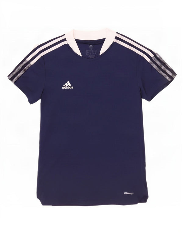 Adidas Aeroready T-Shirt Top UK 8/10 Small Navy Blue Colourblock