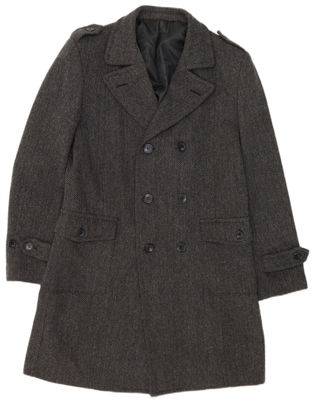 Deblasio Herre Double Breasted Coat UK 42 XL Grå sildebensuld