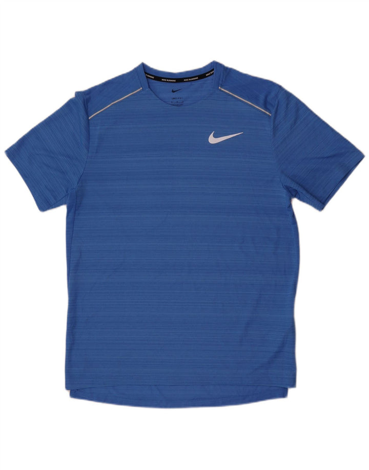 Nike herre Dri Fit T-shirt top mellemblå stribet polyester