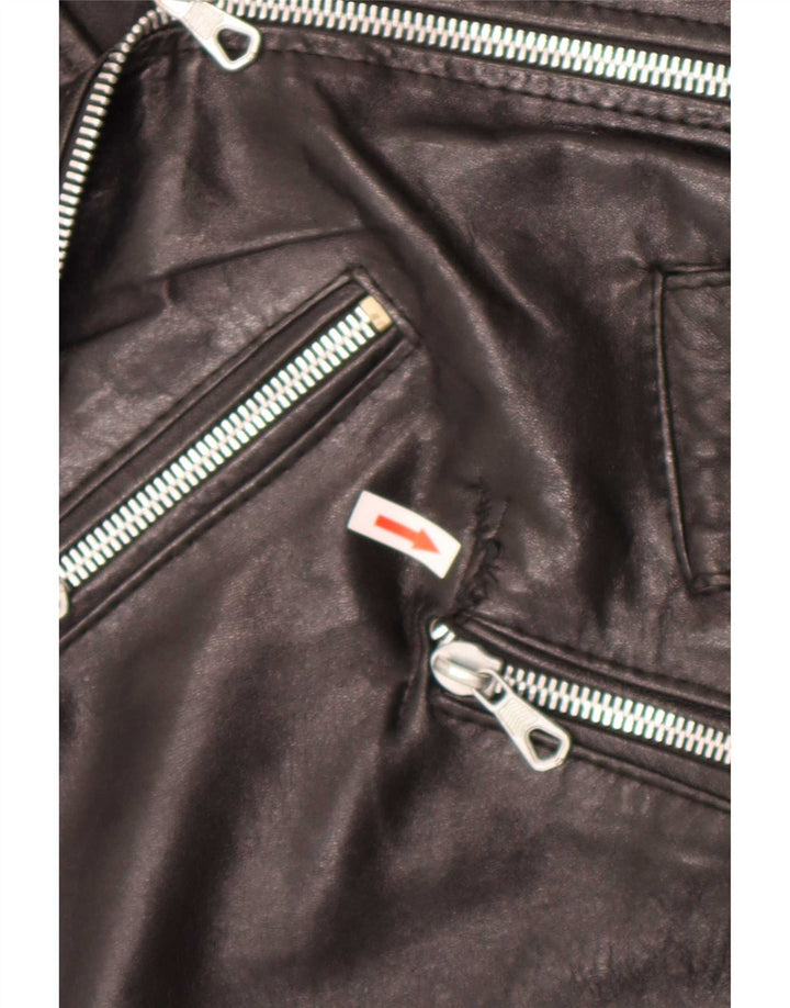 Vintage dame bikerjakke i læder UK 12 Medium Sort