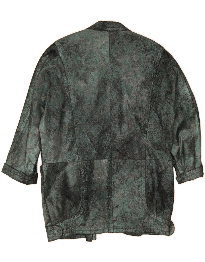 LEDER HERBST Womens Abstract Pattern Coat EU 38 Medium Green Leather Vintage Leder Herbst and Second-Hand Leder Herbst from Messina Hembry 