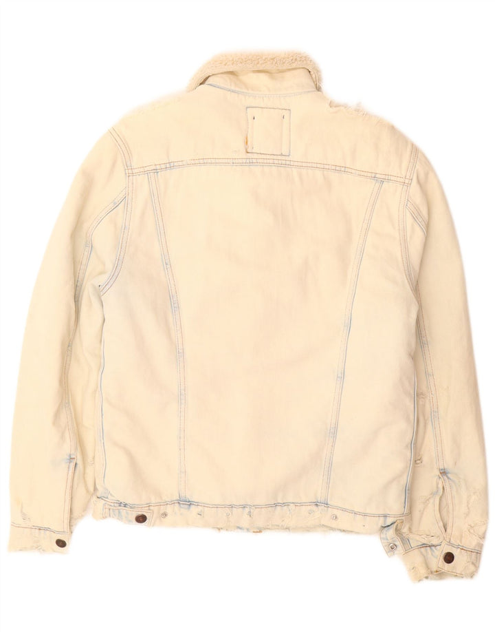 Zara Herre Sherpa denimjakke UK 36 Small Beige Bomuld