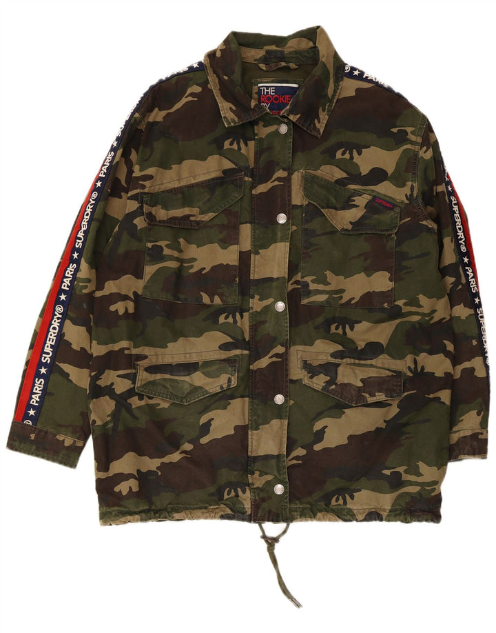 Superdry Grafisk Militærjakke til kvinder UK 12 Medium Khaki Camouflage