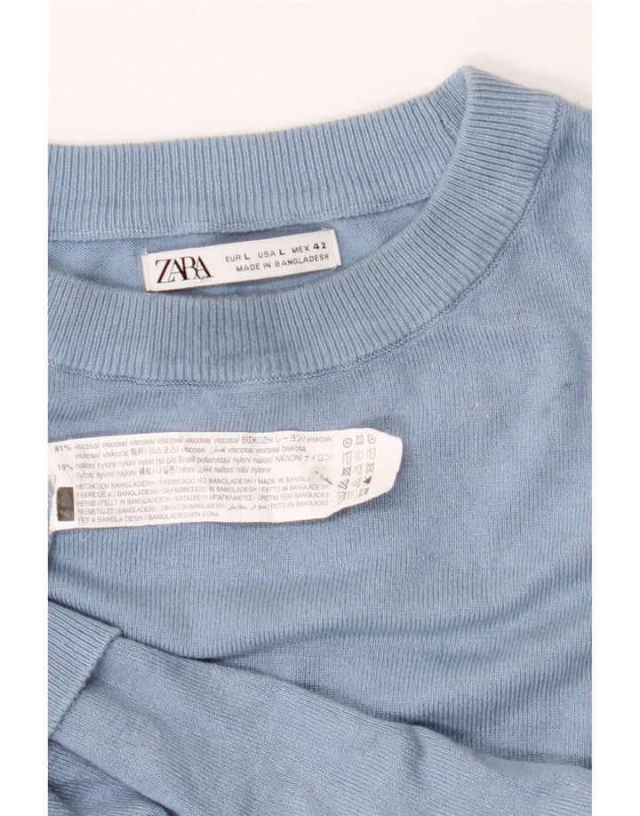 Zara Herre Crew Neck Jumper Sweater Stor Blå Viscose