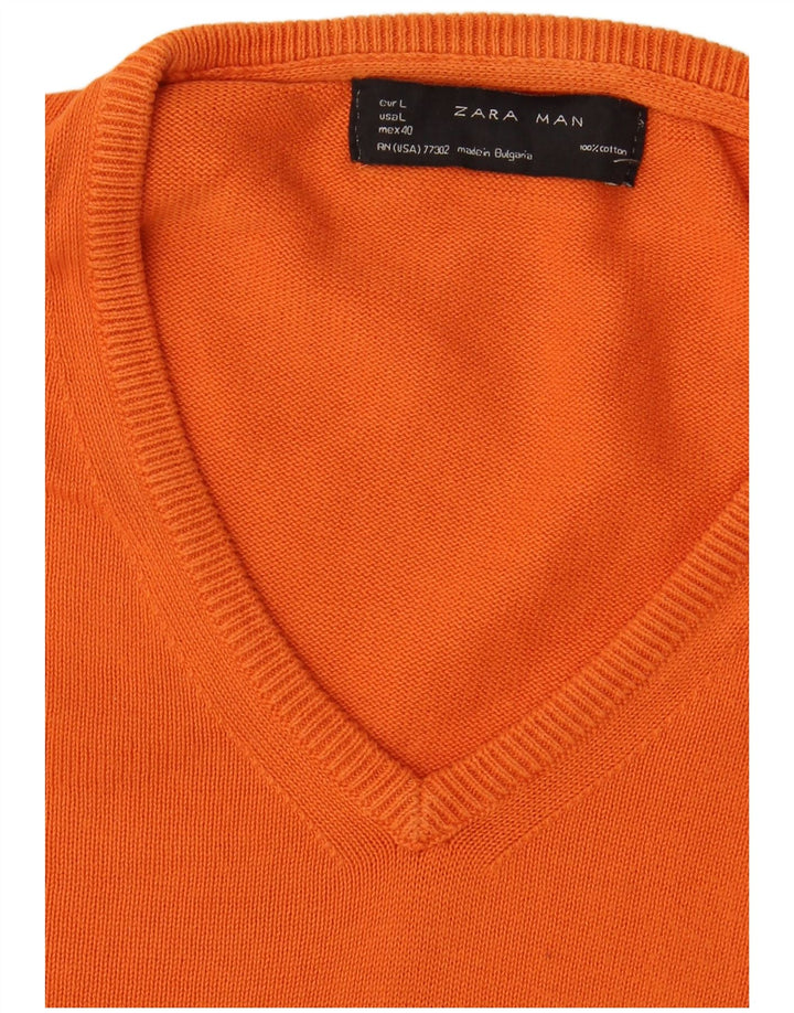 Zara Herre V-hals sweater Stor Orange Bomuld