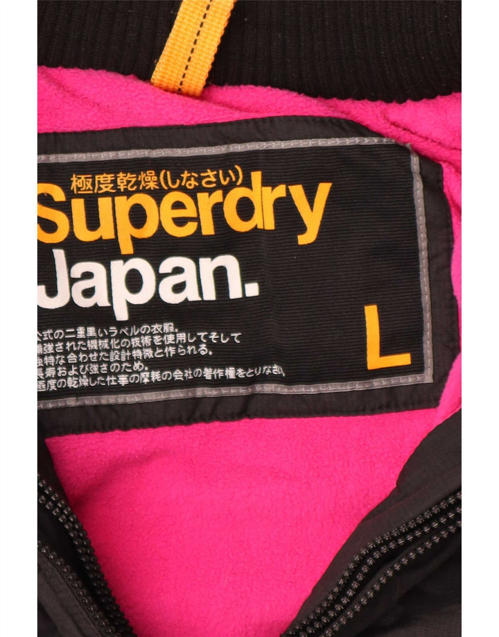 Superdry vindjakkejakke med hætte til kvinder UK 16 Stor sort nylon
