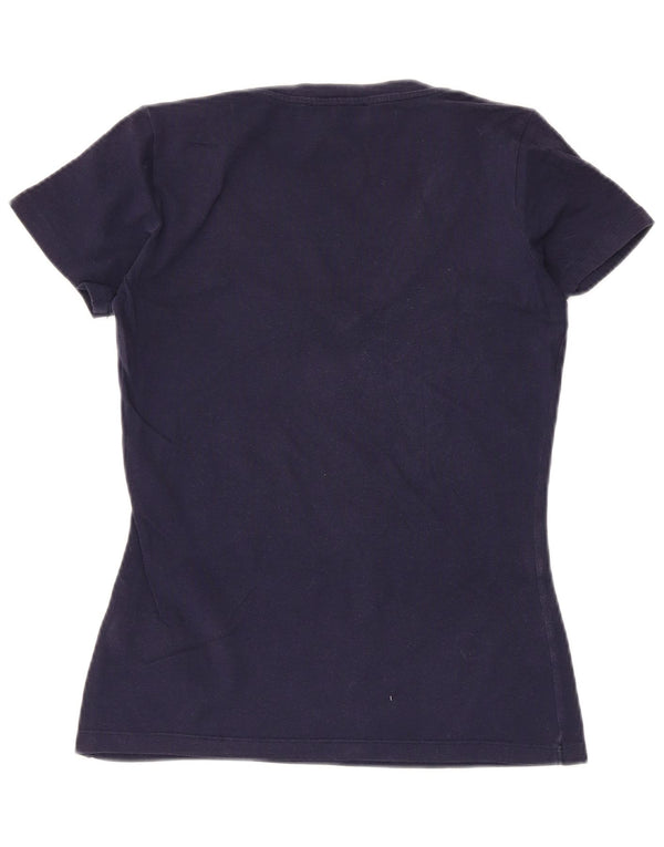 Trussardi Jeans Dame Grafisk T-Shirt Top UK 10 Small Navy Blue Bomuld