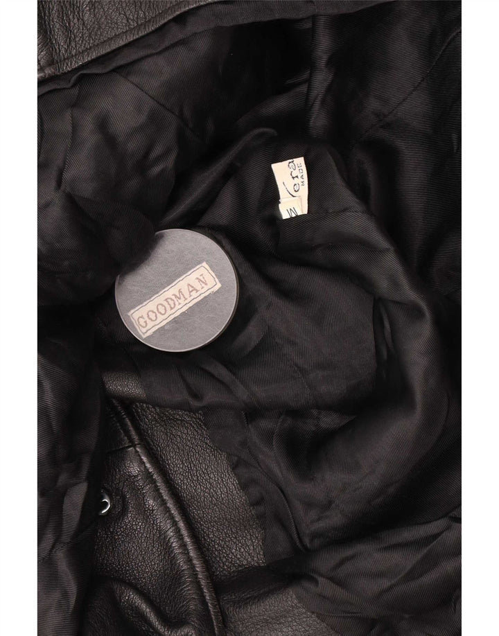 Vintage dame 4-knaps læder blazerjakke UK 14 Medium Black Classic