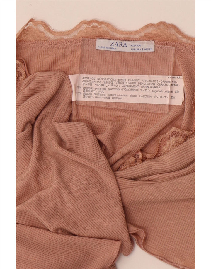 Zara Dame T-Shirt Top UK 8 Lille Orange Polyamid