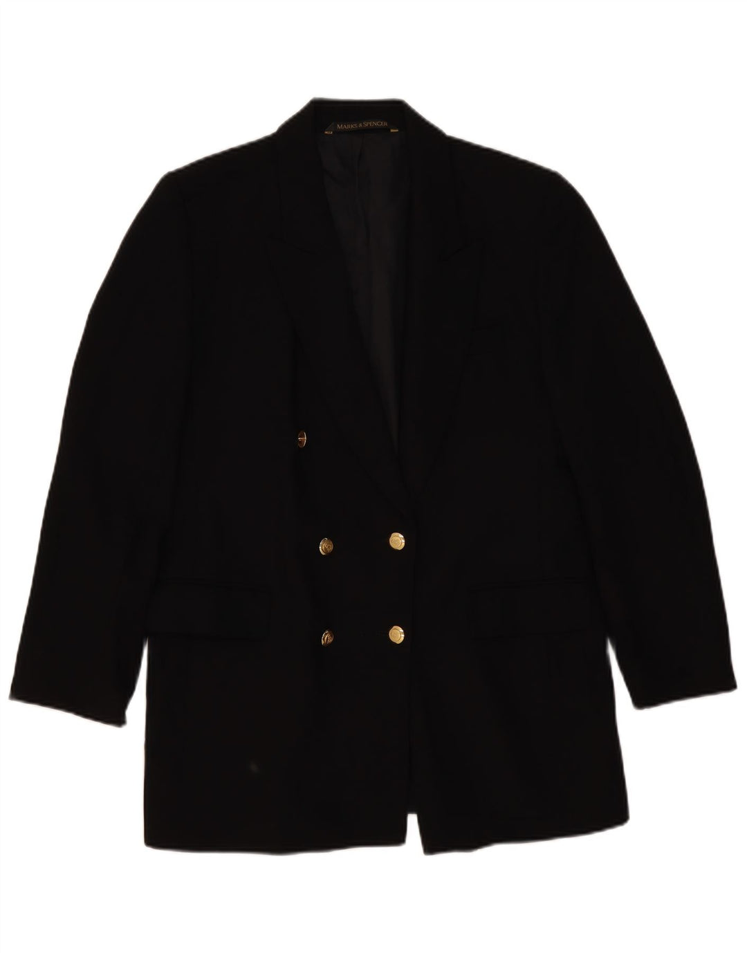 Marks & Spencer Dame Dobbeltradet Blazer Jakke Størrelse 14 Sort New Wool