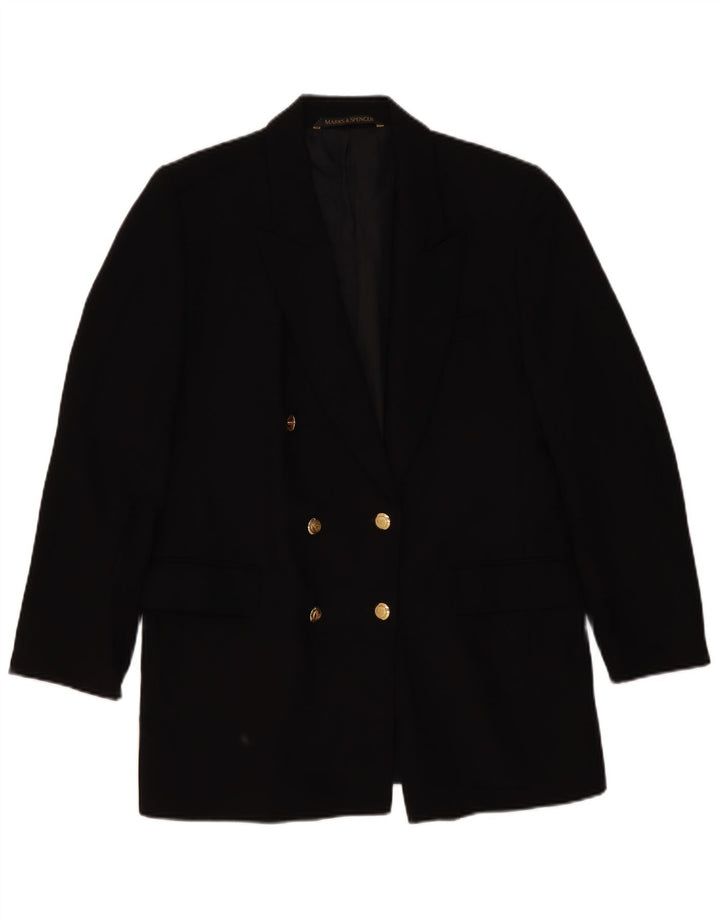Marks & Spencer Dame Dobbeltradet Blazer Jakke Størrelse 14 Sort New Wool