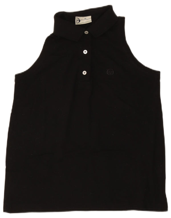 Sergio Tacchini Dame ærmeløs poloshirt UK 12 Medium Sort Bomuld