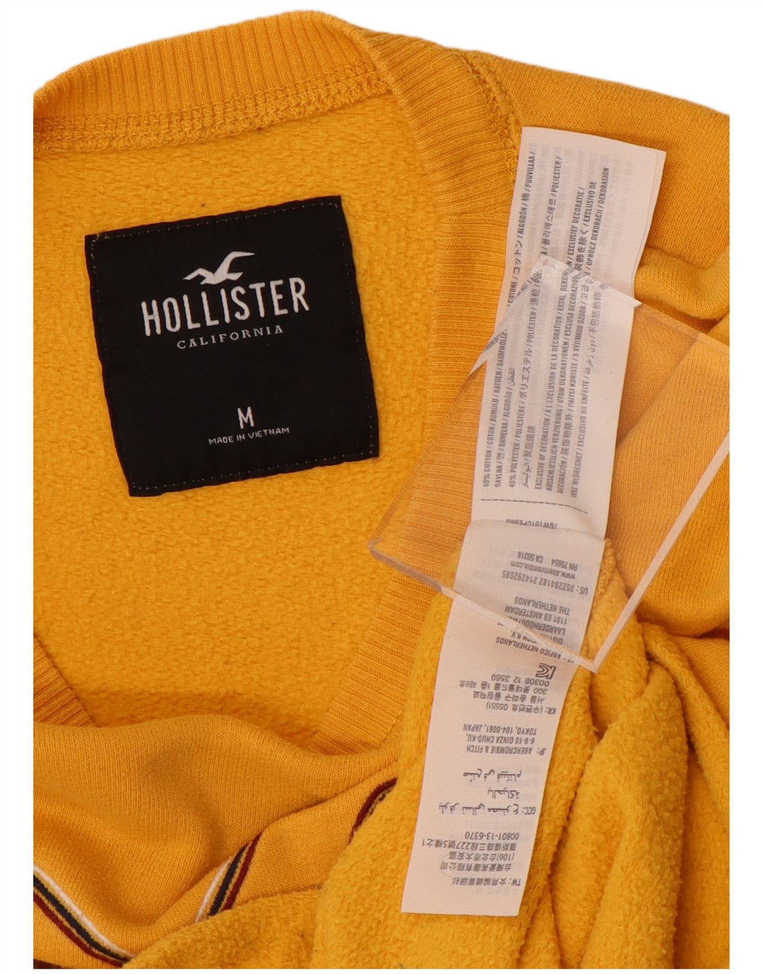 HOLLISTER Womens Crop Graphic Sweatshirt Jumper UK 14 Medium Yellow Bomuld