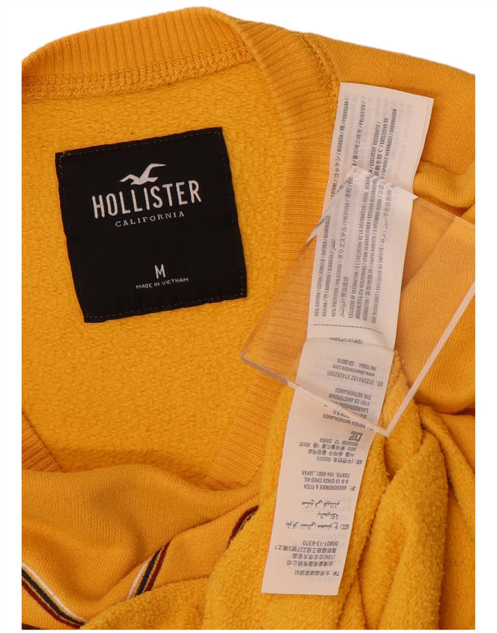 HOLLISTER Womens Crop Graphic Sweatshirt Jumper UK 14 Medium Yellow Bomuld