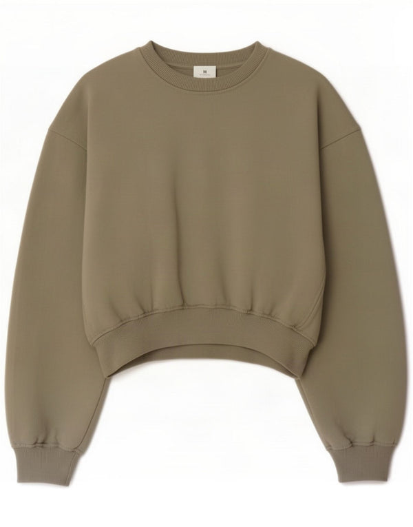 Zara Womens Oversized Crop Sweatshirt Jumper UK 10 Small Green Cotton