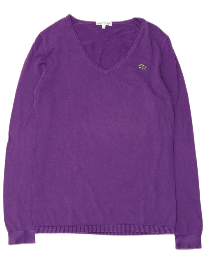 Lacoste Dame V-hals sweater Størrelse 40 Medium Lilla Bomuld