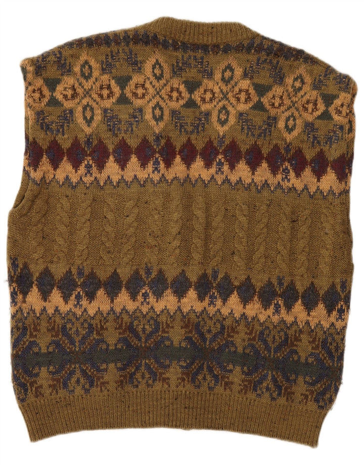 NANI BON Herre ærmeløs cardigan sweater IT 52 Large Khaki Fair Isle