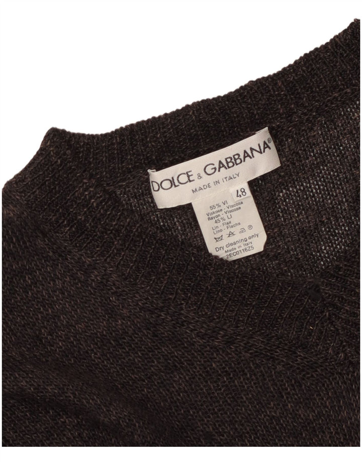 Dolce & Gabbana Dame V-hals sweater IT 48 XL Brun viskose