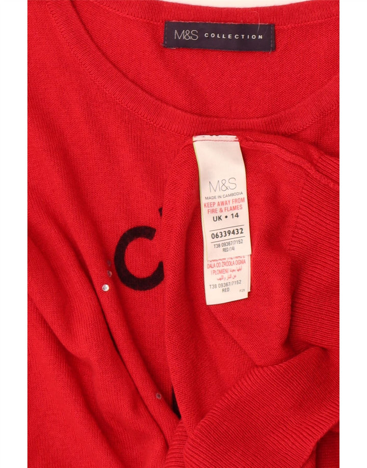 Marks & Spencer Dame grafisk rund hals sweater UK 14 Medium Rød