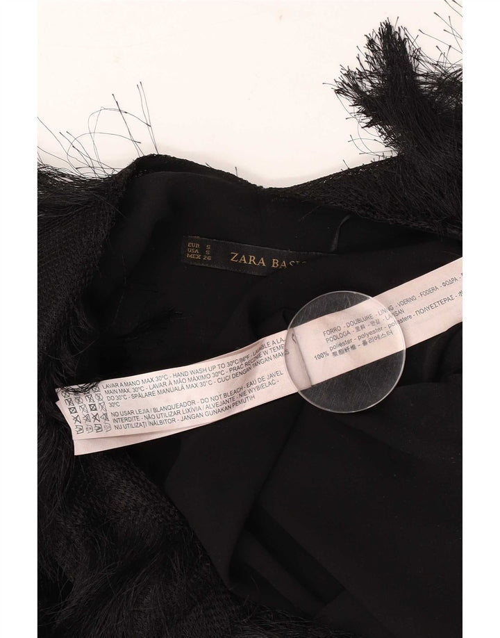 Zara Dame Ærmeløs Crop Bluse Top UK 10 Small Black Polyester