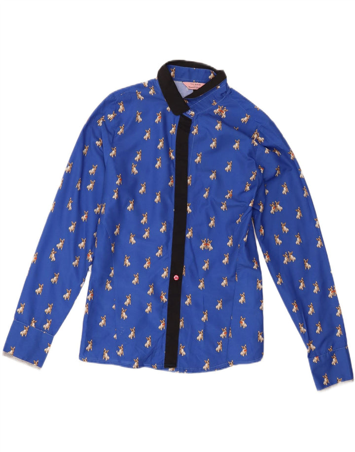 Ted Baker Dameskjorte str. 2 Small Blue Animal Print Polyester