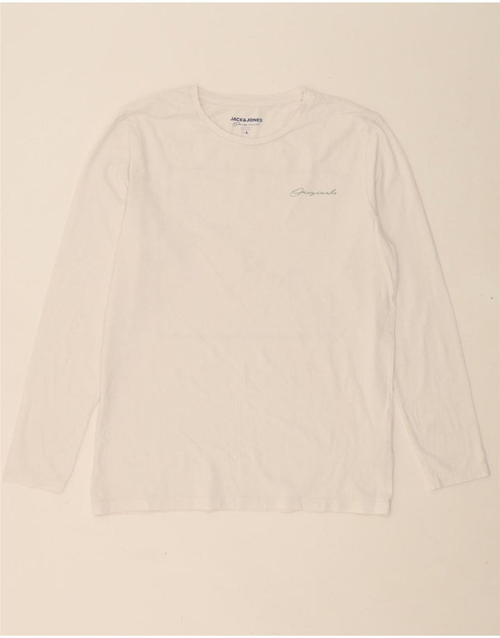 JACK & JONES Mens Graphic Top Long Sleeve Large White Cotton Vintage Jack & Jones and Second-Hand Jack & Jones from Messina Hembry 