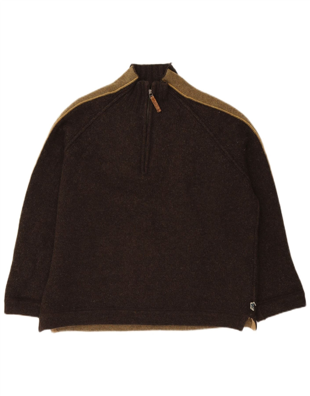 Fat Face Herre Zip Neck Jumper Sweater XL Brun Colourblock Uld