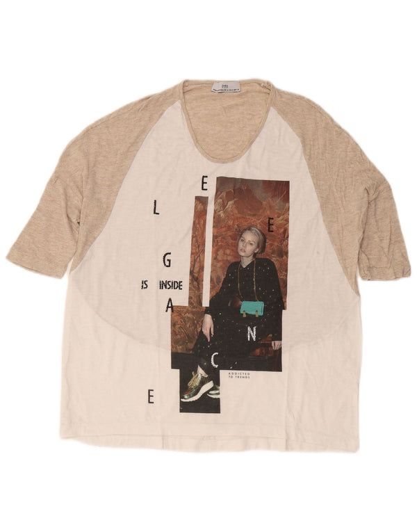 Zara Graphic T-Shirt Top UK 14 Medium White Colourblock
