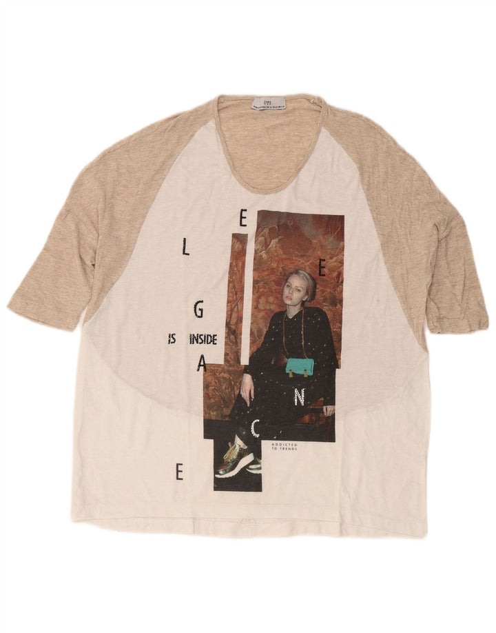 Zara Graphic T-Shirt Top UK 14 Medium White Colourblock