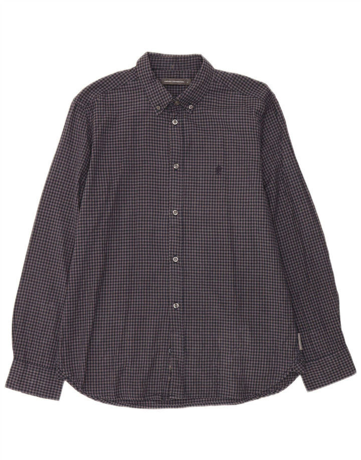 French Connection Herre flannelskjorte Stor marineblå Gingham bomuld