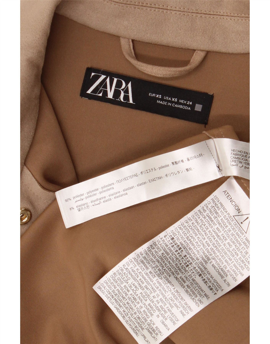 Zara Dame Oversized Shacket Shirt UK 6 XS Beige Polyester