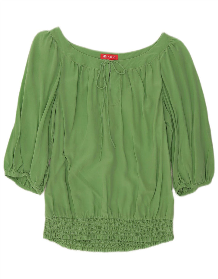 Monsoon Dame 3/4 ærmet bluse Top UK 12 Medium Green Silke