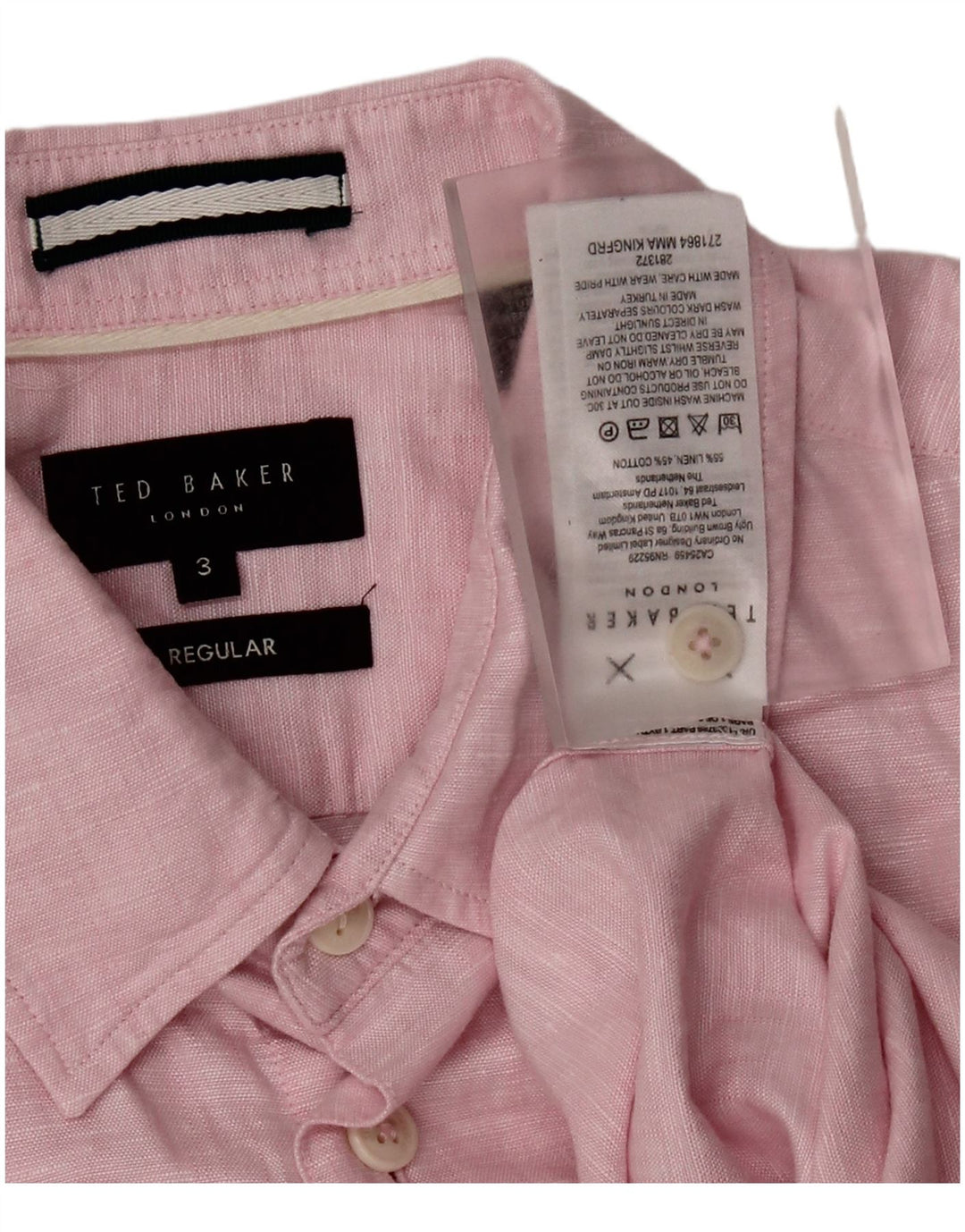 TED BAKER Herre Regular Fit kortærmet skjorte størrelse 3 Medium Pink Flecked