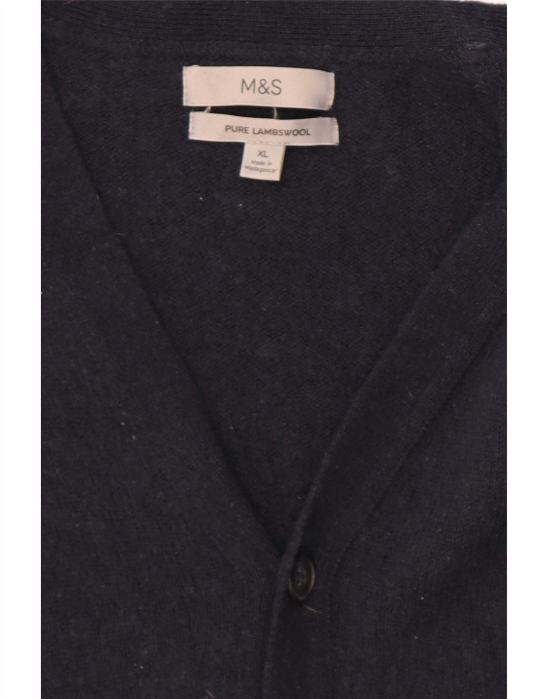 Marks & Spencer herre cardigan sweater XL marineblå lammeuld