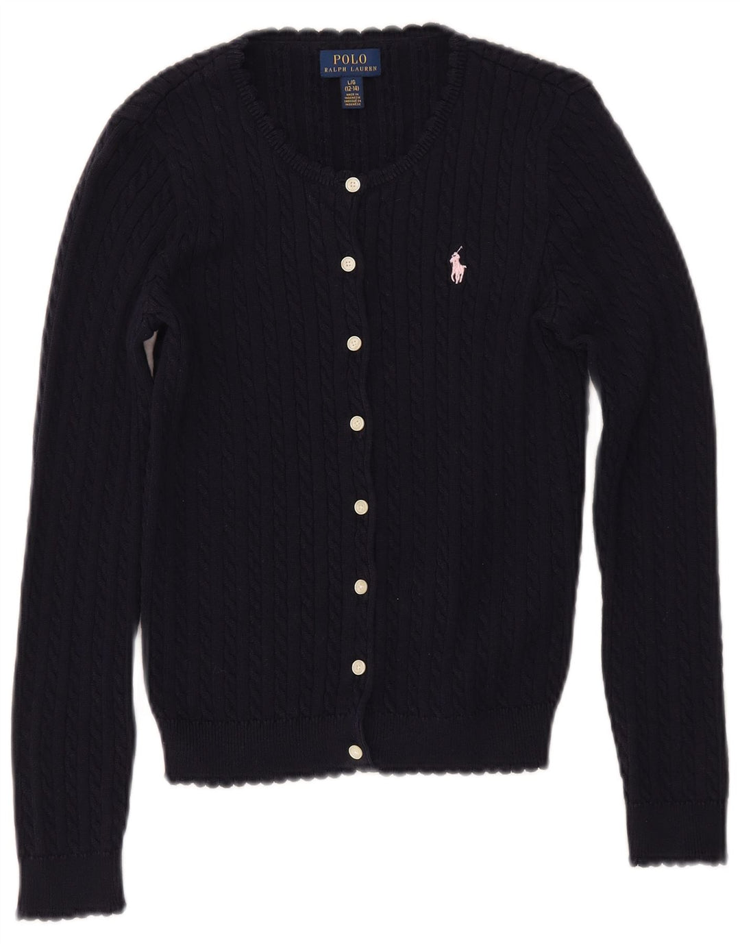 POLO RALPH LAUREN Pige Cardigan Sweater 12-13 År Stor Marineblå