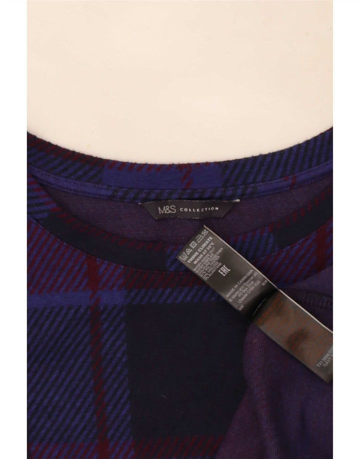 Marks & Spencer Dametop Langærmet UK 14 Large Navy Blue Check