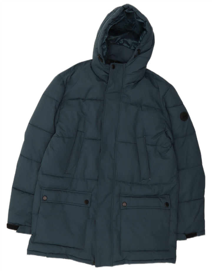 Michael Kors Herre hættepolstret jakke UK 38 Medium Navy Blue Polyester