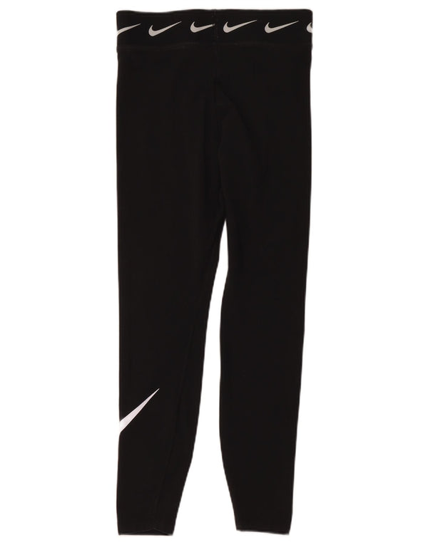 Nike Dame Grafisk Crop Leggings UK 12 Medium Sort Bomuld