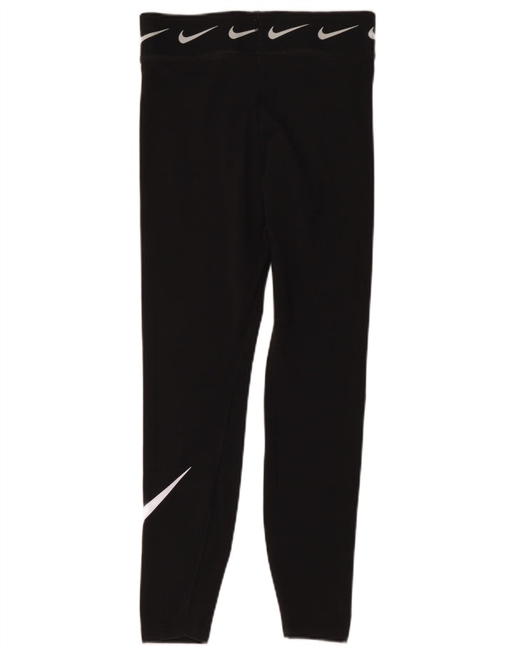 Nike Dame Grafisk Crop Leggings UK 12 Medium Sort Bomuld