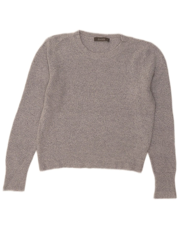 Oasis Womens Crop Crew Neck Jumper Sweater UK 12 Medium Grey Acrylic