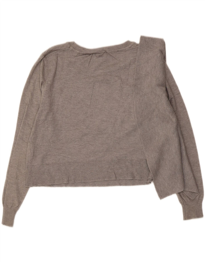 ZARA Womens Crop Boat Neck Jumper Sweater UK 14 Medium Grey Viscose