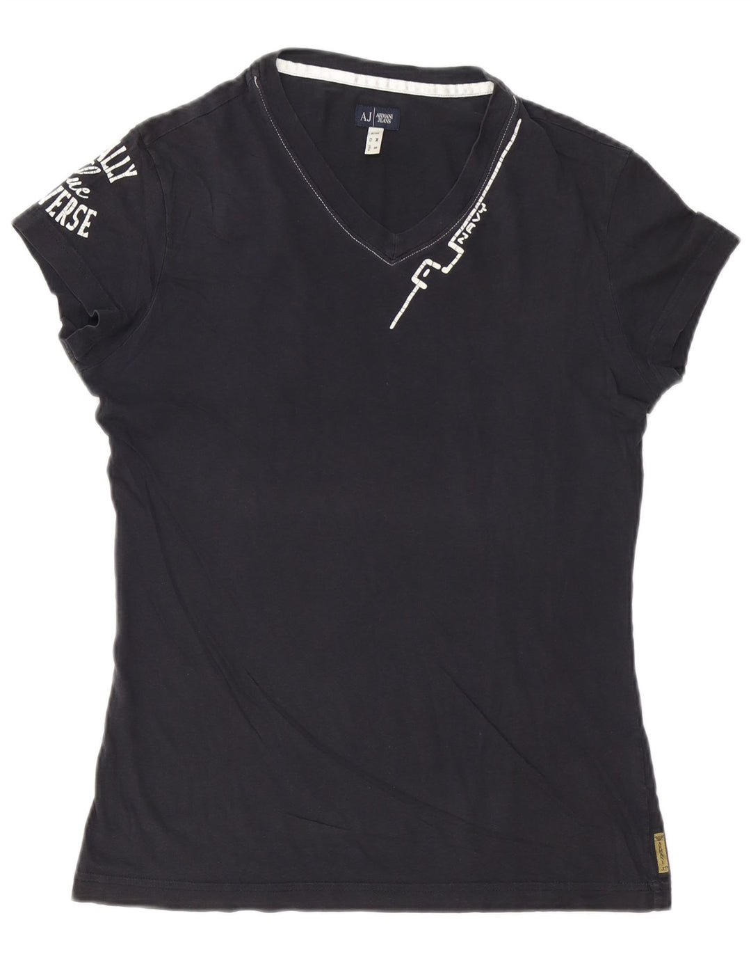 Armani Jeans Herre grafisk T-shirt Top Medium Navyblå Bomuld