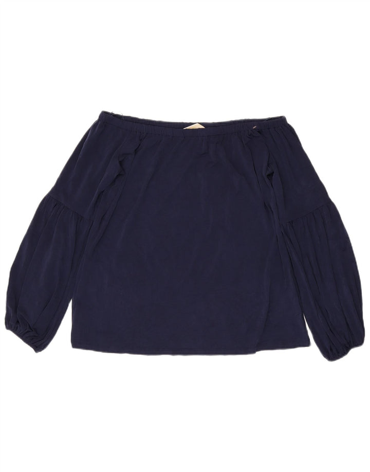 Michael Kors Dame Crop Off Shoulder Top UK 10 Small Navy Blue Polyester