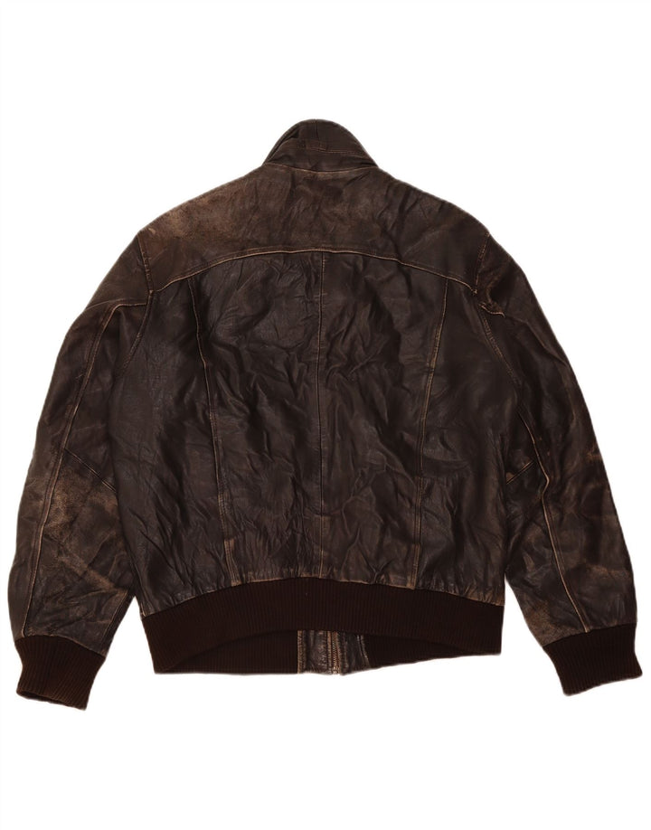 VINTAGE læderjakke til kvinder UK 18 XL brunt læder