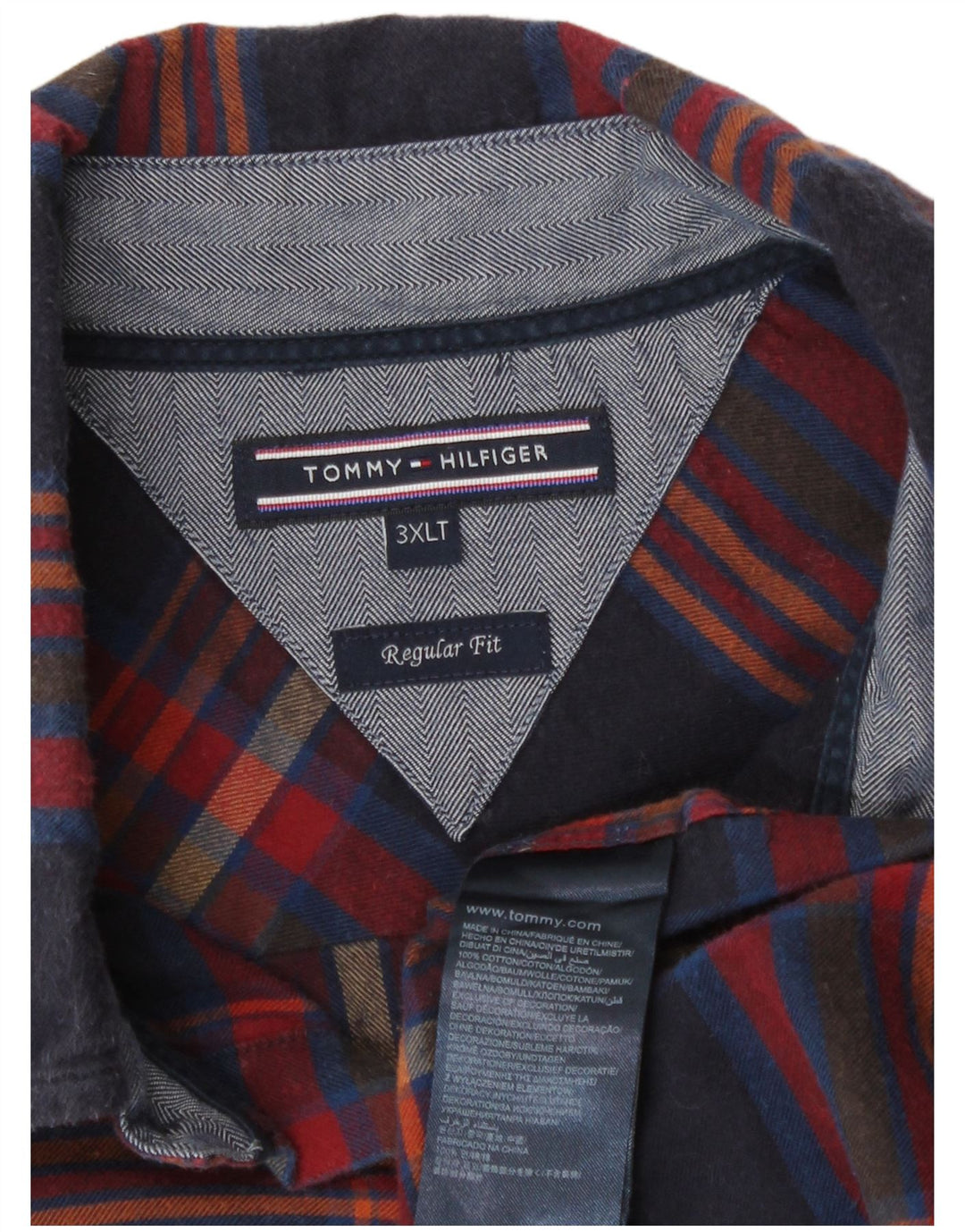 Tommy Hilfiger Herre høj normal pasform flannelskjorte 3XL marineblå ternet