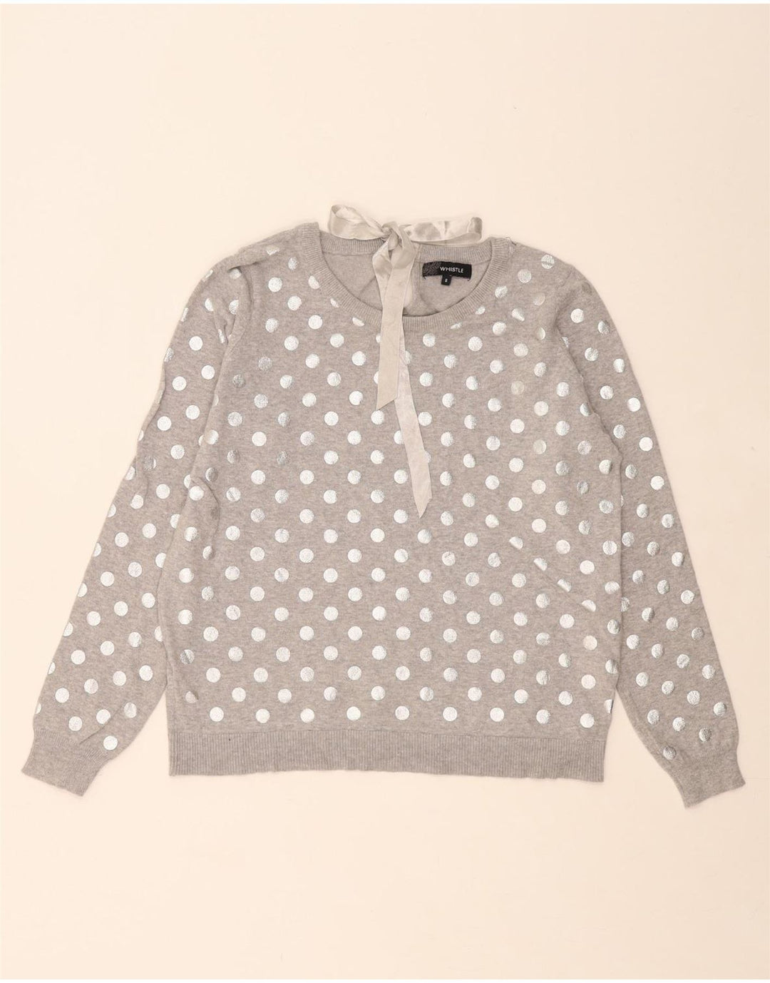 WHISTLE Womens Boat Neck Jumper Sweater UK 10 Small Grey Polka Dot Vintage Whistle and Second-Hand Whistle from Messina Hembry 