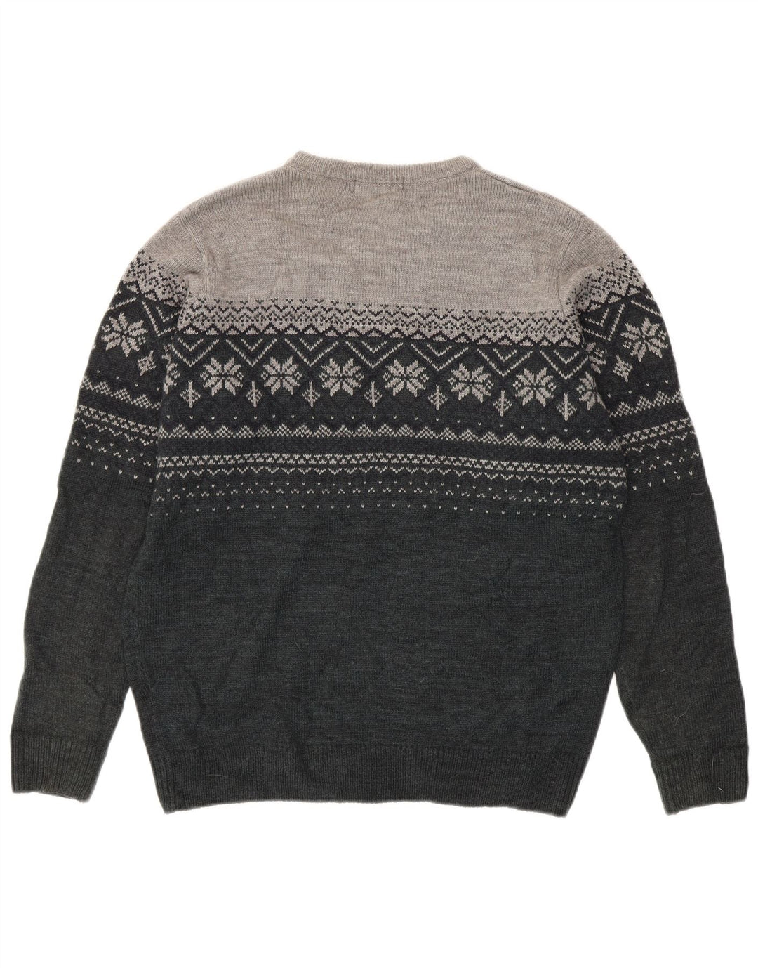 JAMES PRINGLE Herre Boat Neck Jumper Sweater Medium Grey Fair Isle Akryl